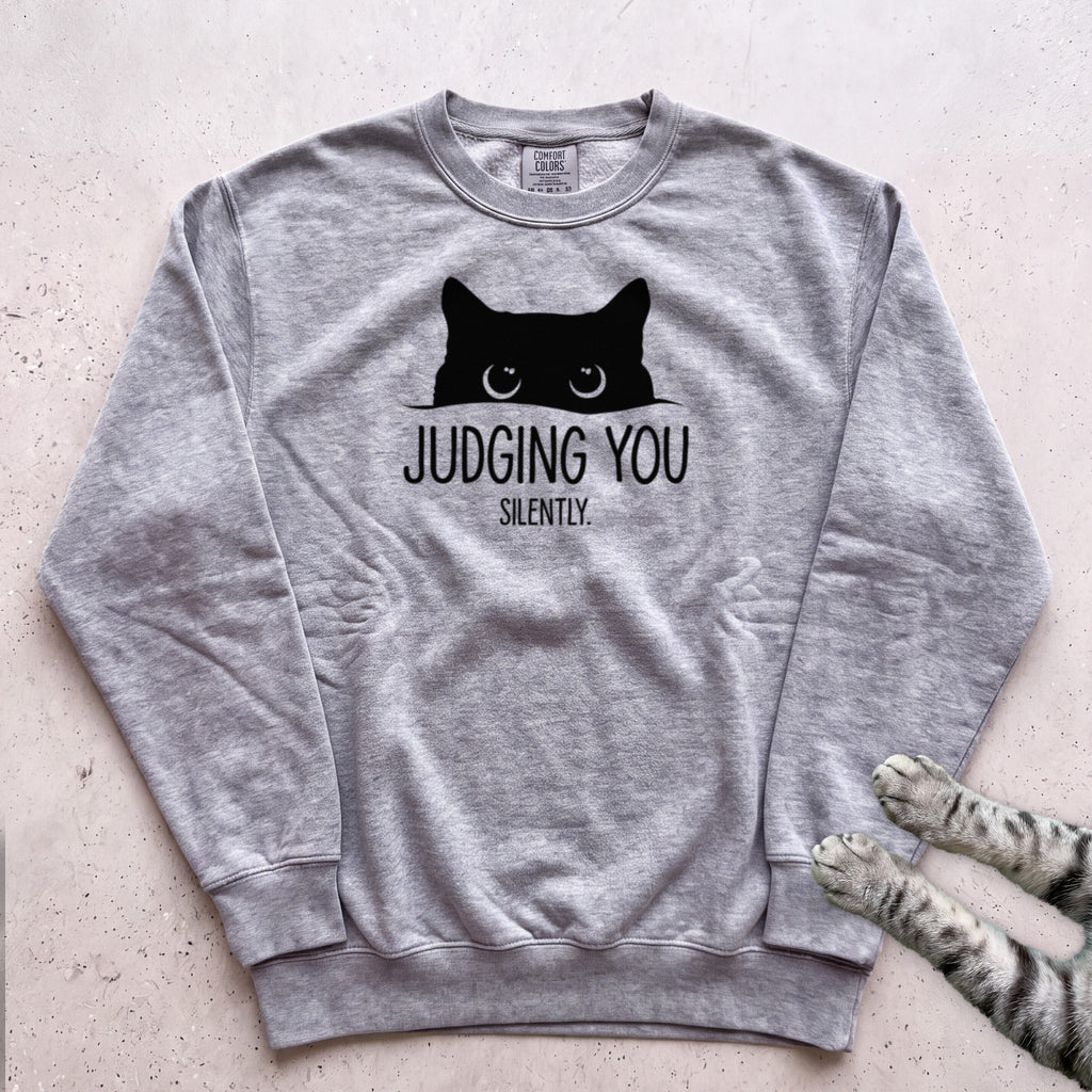 Cat "Judging You Silently" Sweatshirt - Grey