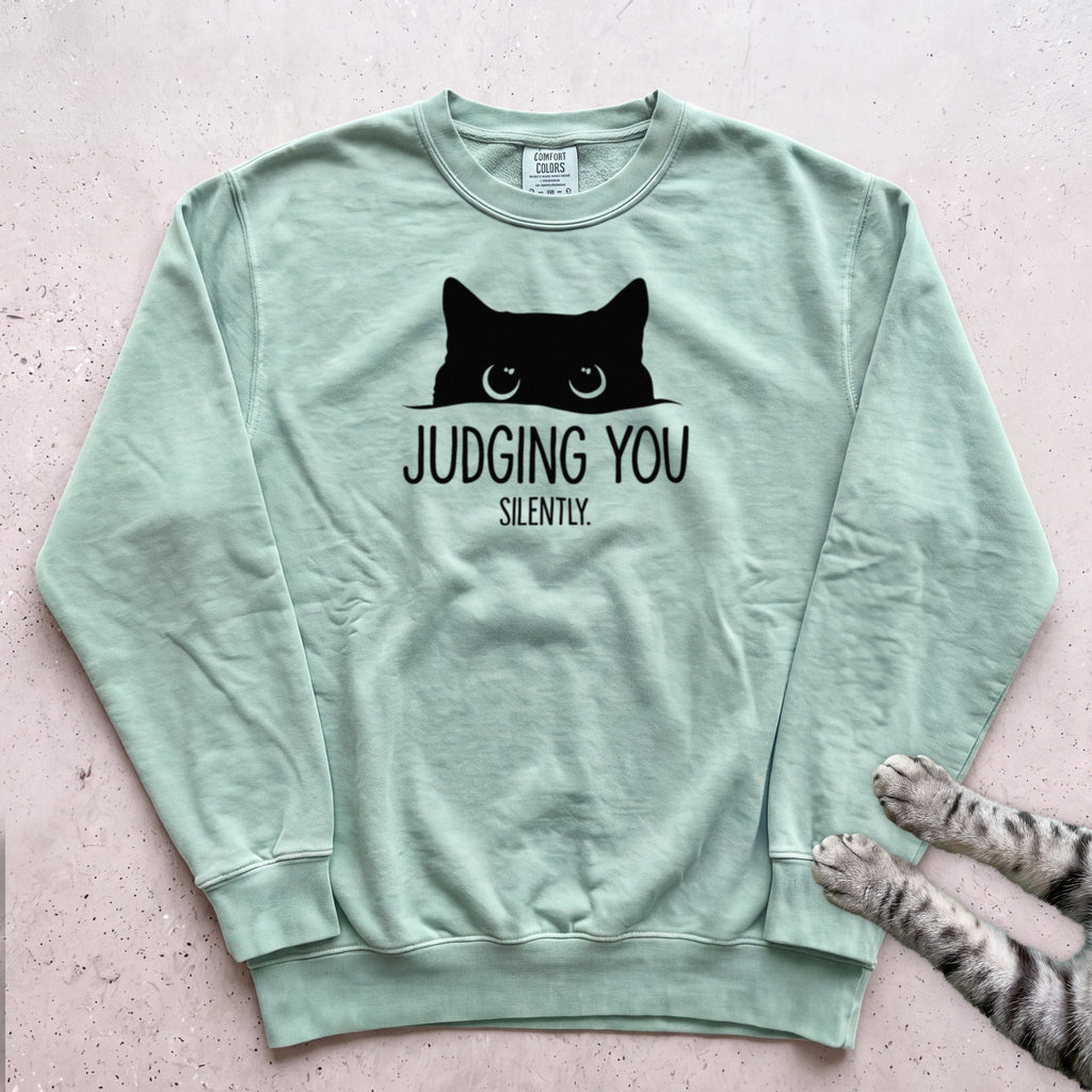 Cat "Judging You Silently" Sweatshirt - Light Green