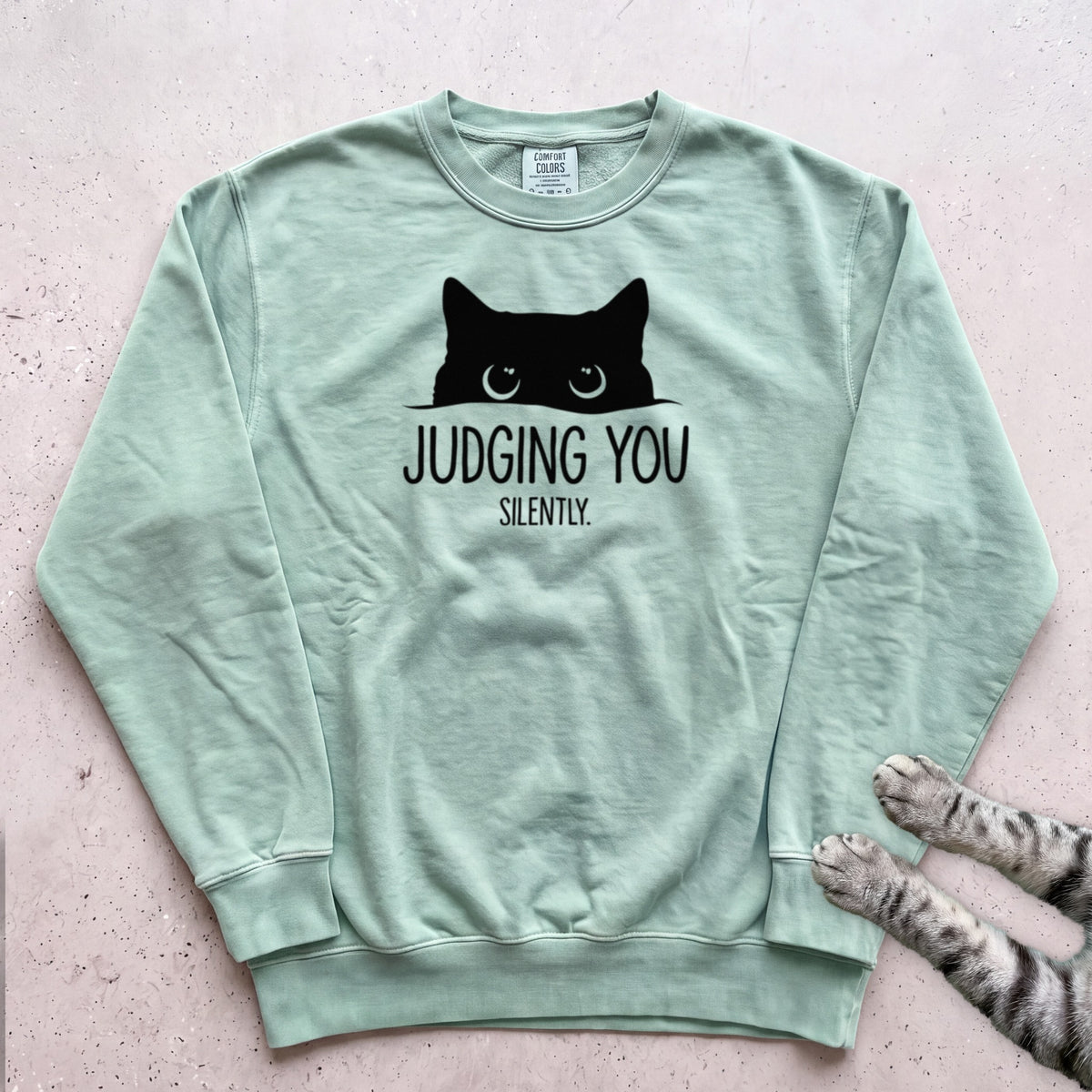 Cat "Judging You Silently" Sweatshirt - Light Green