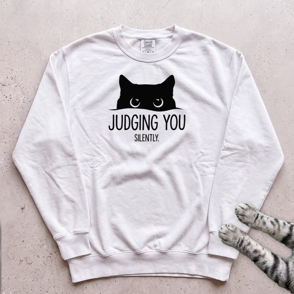 Cat "Judging You Silently" Sweatshirt - White