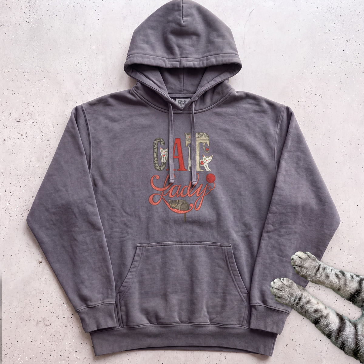 Cat Lady Hoodie — Cute Retro Cat Illustration Hoodie - Pepper