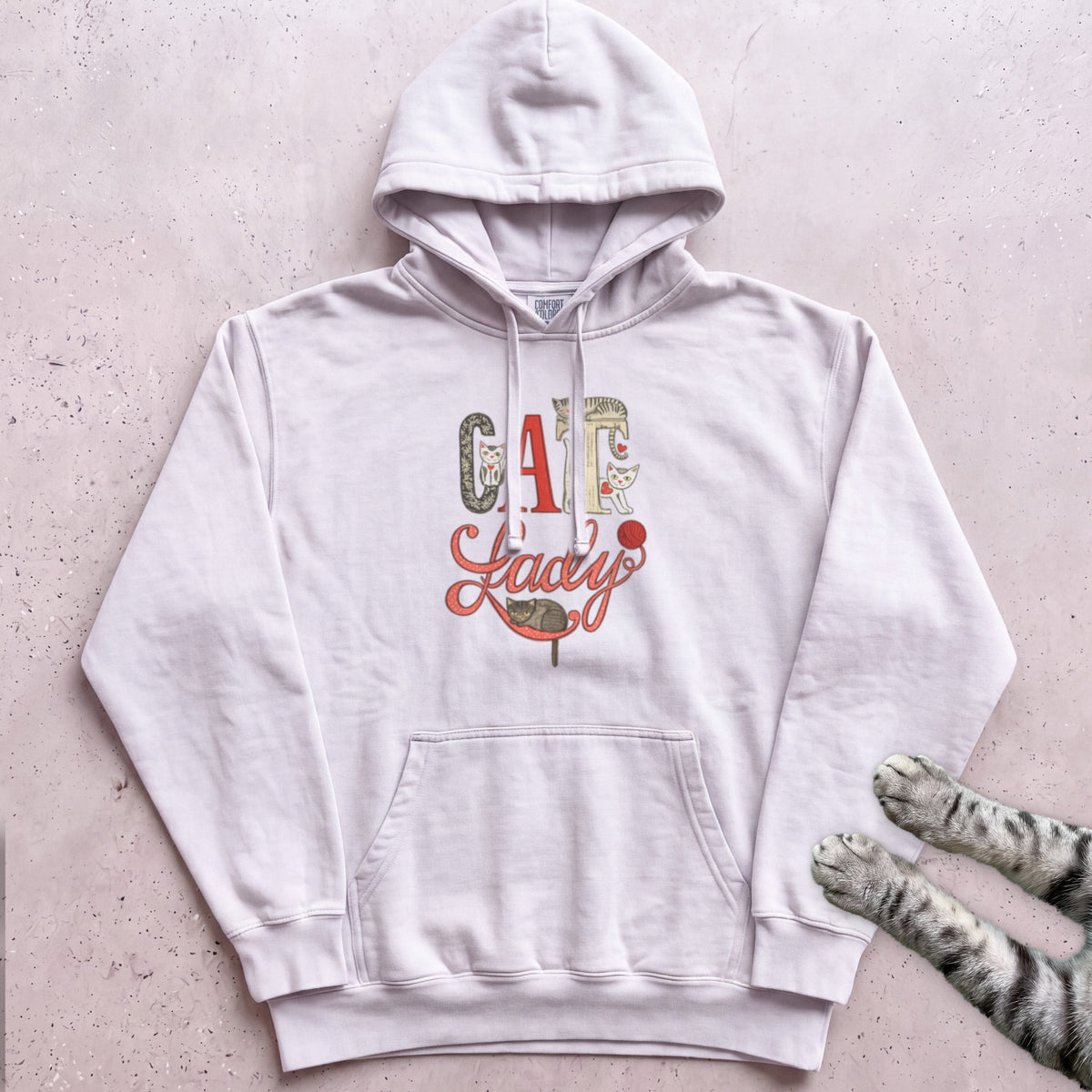 Cat Lady Hoodie — Cute Retro Cat Illustration Hoodie - White