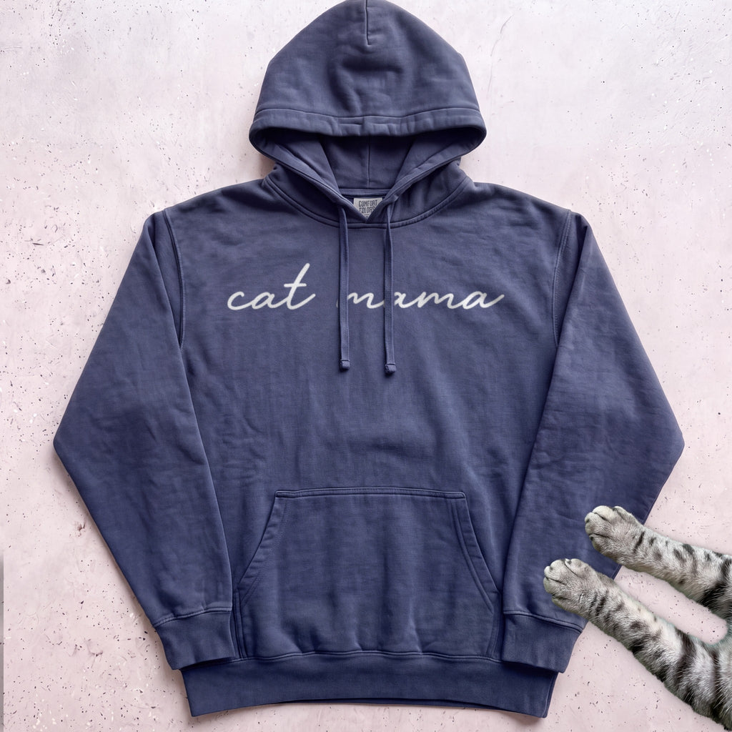 Cat Mama Script Hoodie - True Navy
