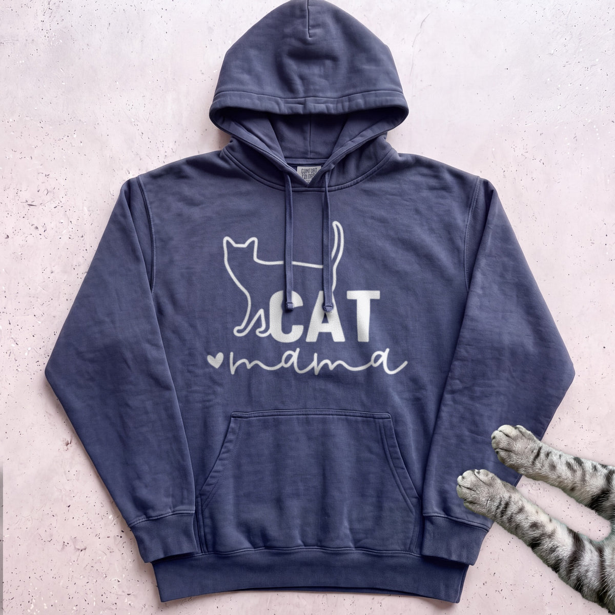 Cat Mama Line Art Hoodie - True Navy