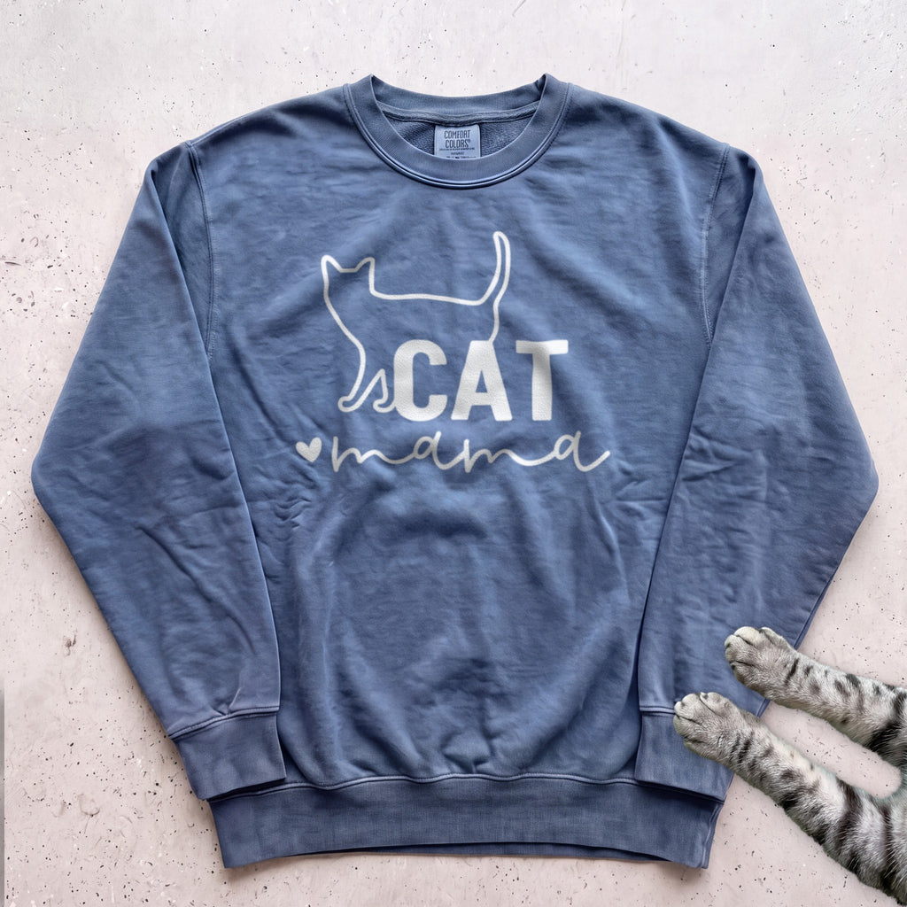 Cat Mama Line Art Sweatshirt - Blue Jean