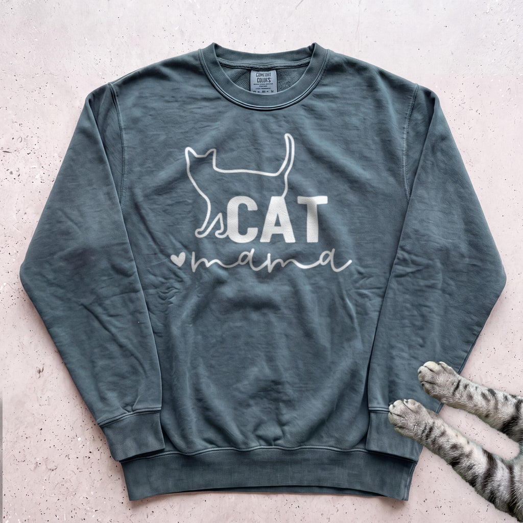 Cat Mama Line Art Sweatshirt - Blue Spruce