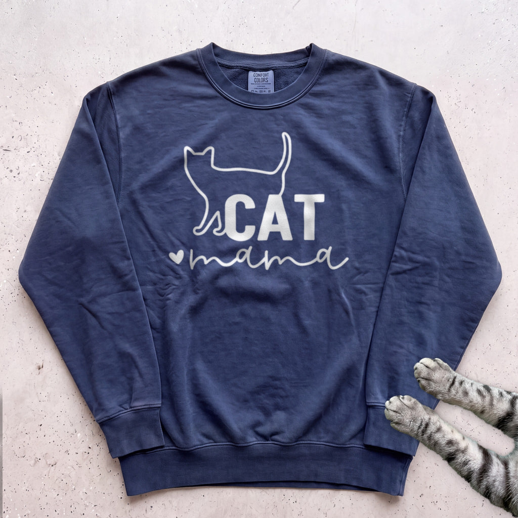 Cat Mama Line Art Sweatshirt - True Navy