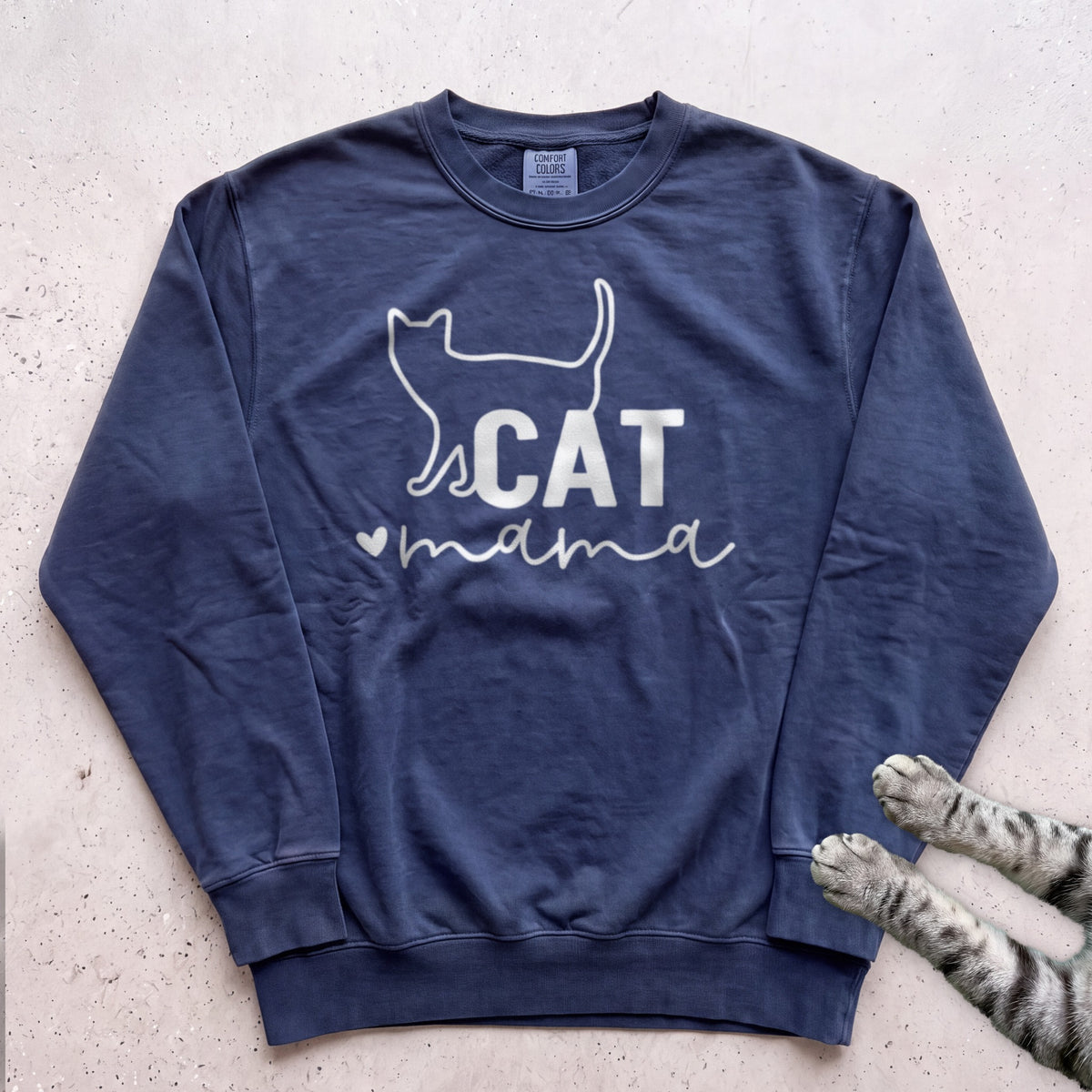Cat Mama Line Art Sweatshirt - True Navy