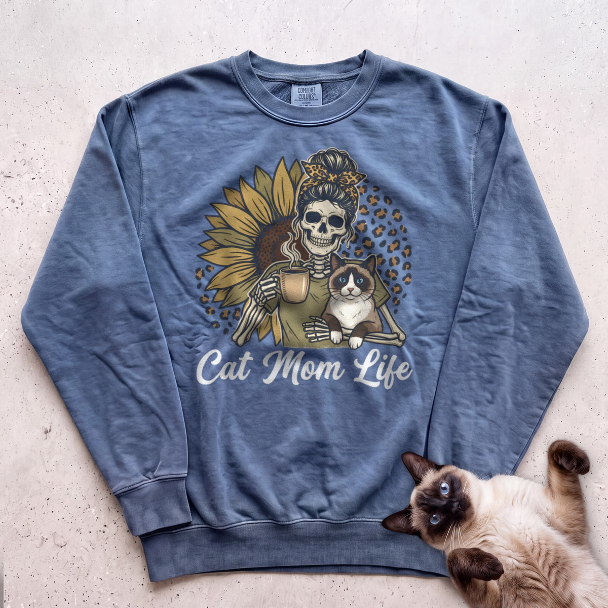 Cat Mom Life Personalized Cat Sweatshirt - Blue Jean