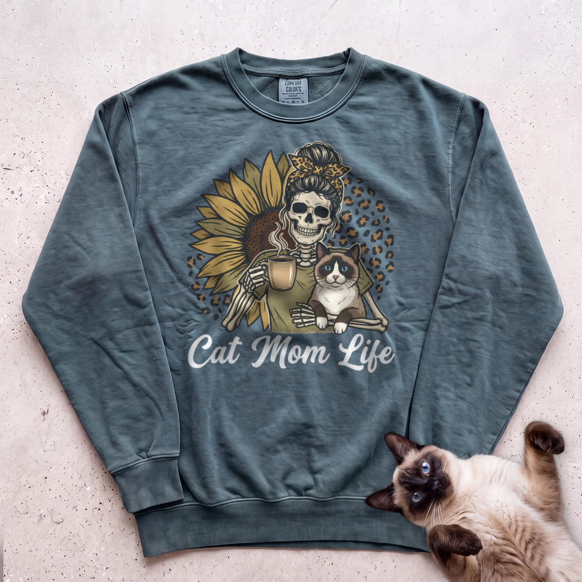 Cat Mom Life Personalized Cat Sweatshirt - Blue Spruce
