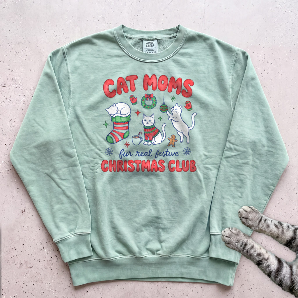 Cat Moms Christmas Club Sweatshirt - Light Green