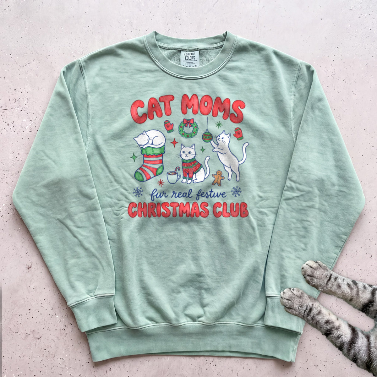 Cat Moms Christmas Club Sweatshirt - Light Green