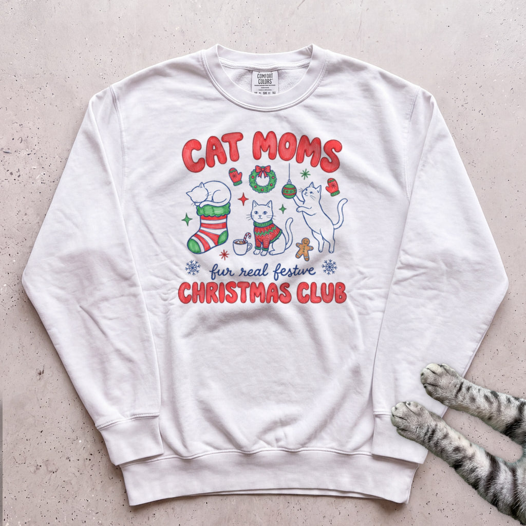 Cat Moms Christmas Club Sweatshirt - White