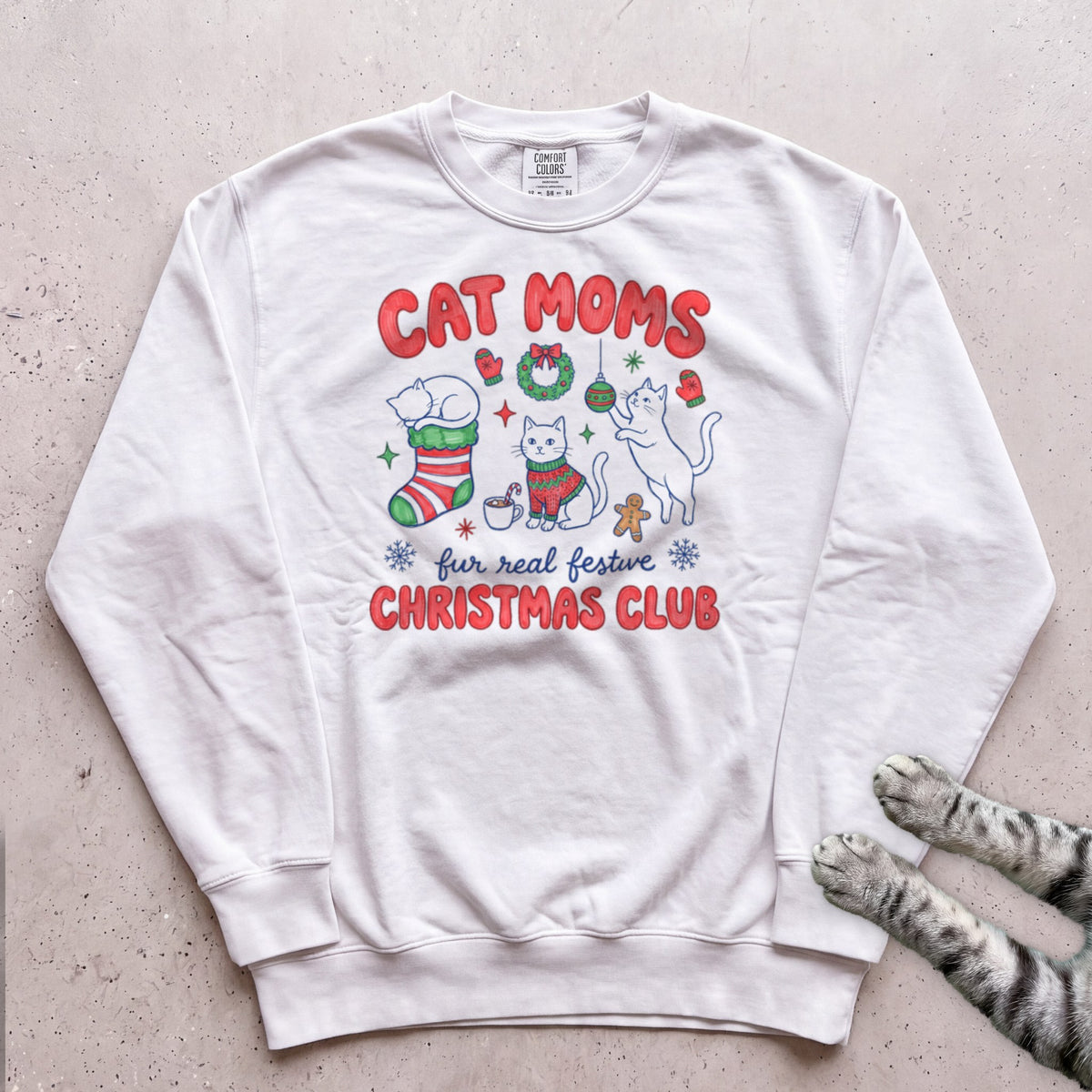 Cat Moms Christmas Club Sweatshirt - White