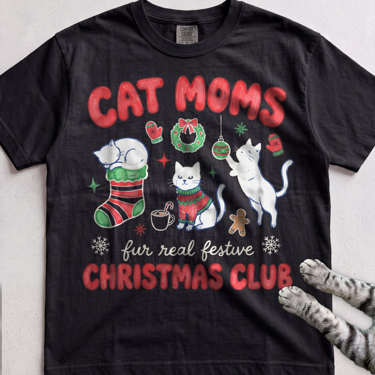 Cat Moms Christmas Club T-Shirt - Black