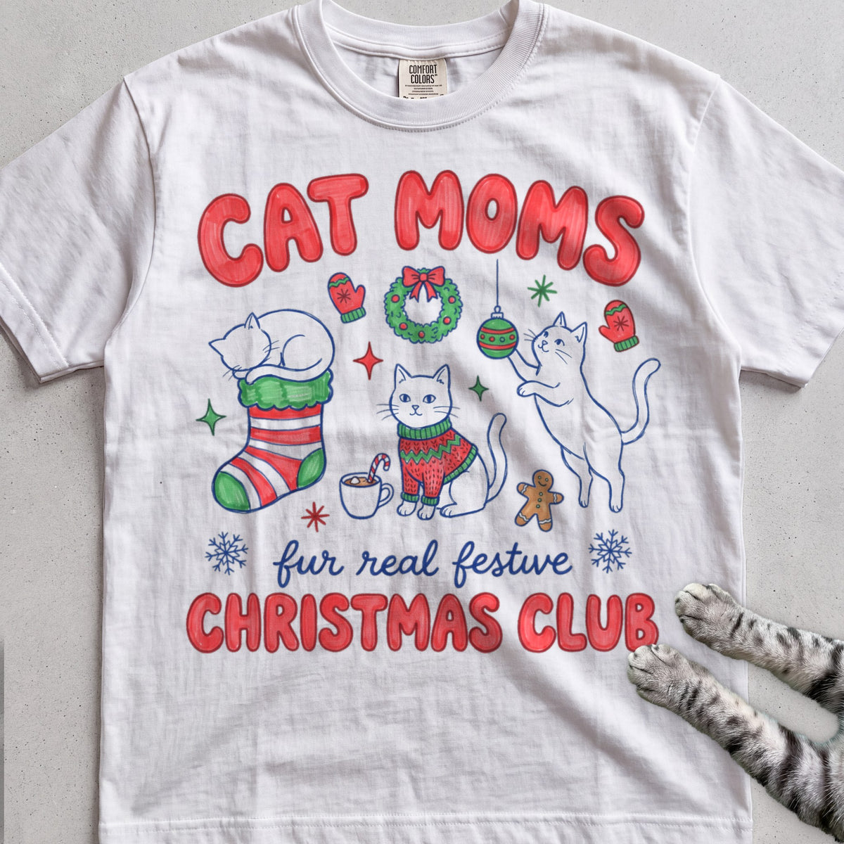 Cat Moms Christmas Club T-Shirt - White