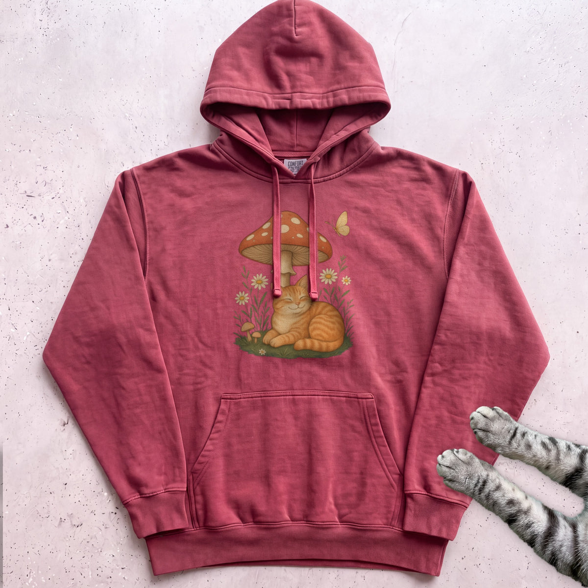 Cat Mushroom Hoodie - Crimson