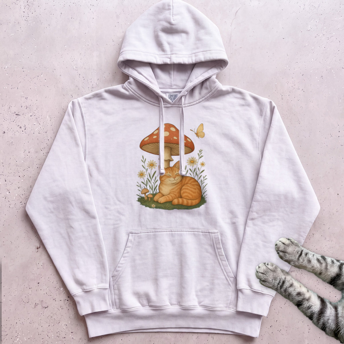 Cat Mushroom Hoodie - White