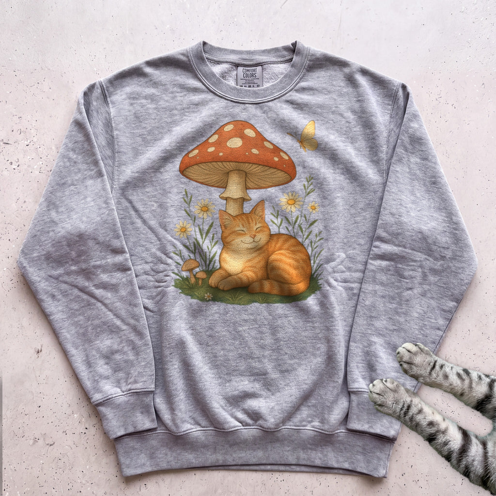 Cat Mushroom Sweatshirt - Grey