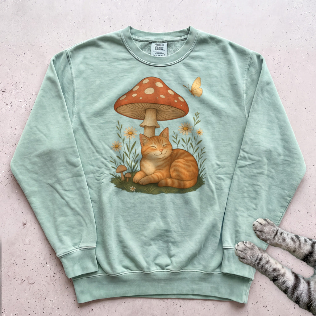 Cat Mushroom Sweatshirt - Light Green