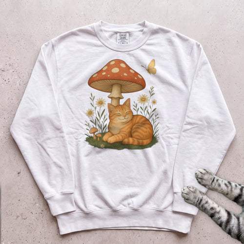 Cat Mushroom Sweatshirt - White