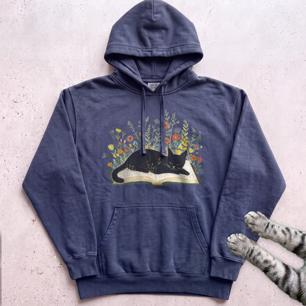 Cat on a Book Hoodie - True Navy