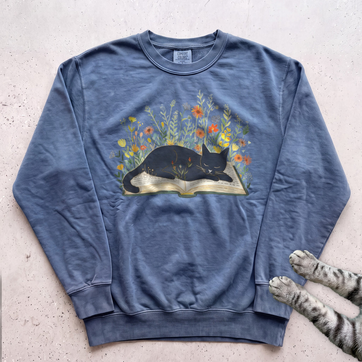 Cat on a Book Sweatshirt - Blue Jean