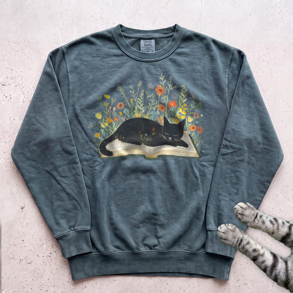 Cat on a Book Sweatshirt - Blue Spruce