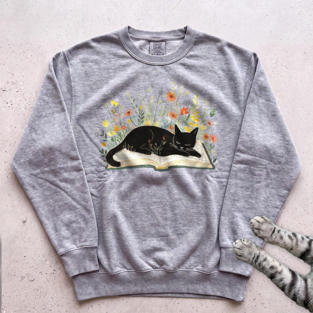 Cat on a Book Sweatshirt - Grey