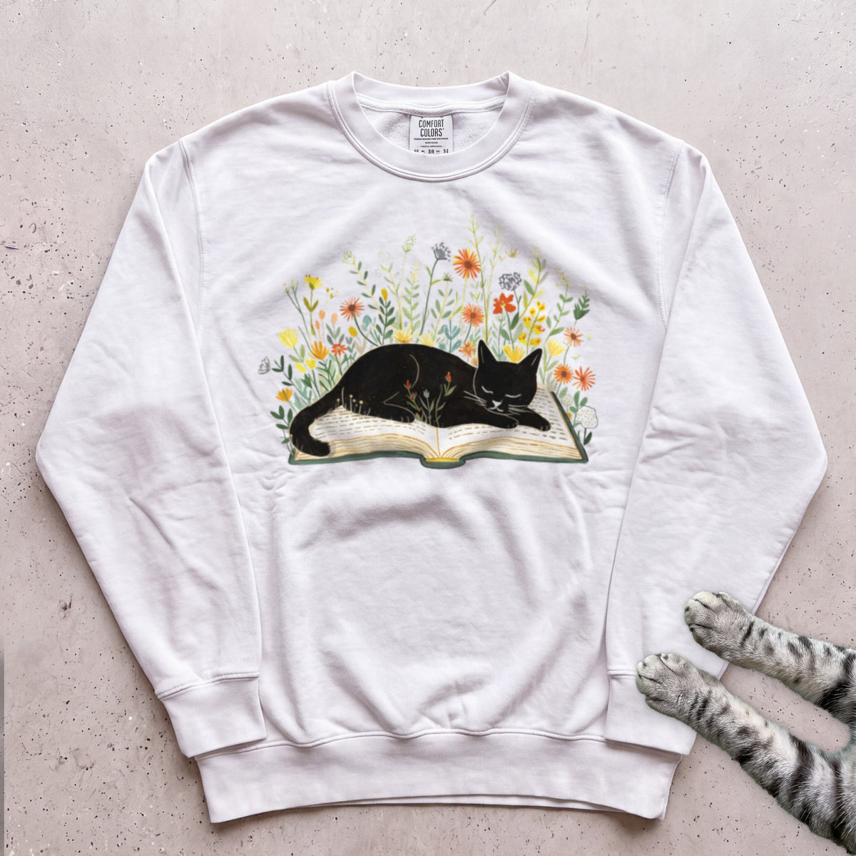 Cat on a Book Sweatshirt - White