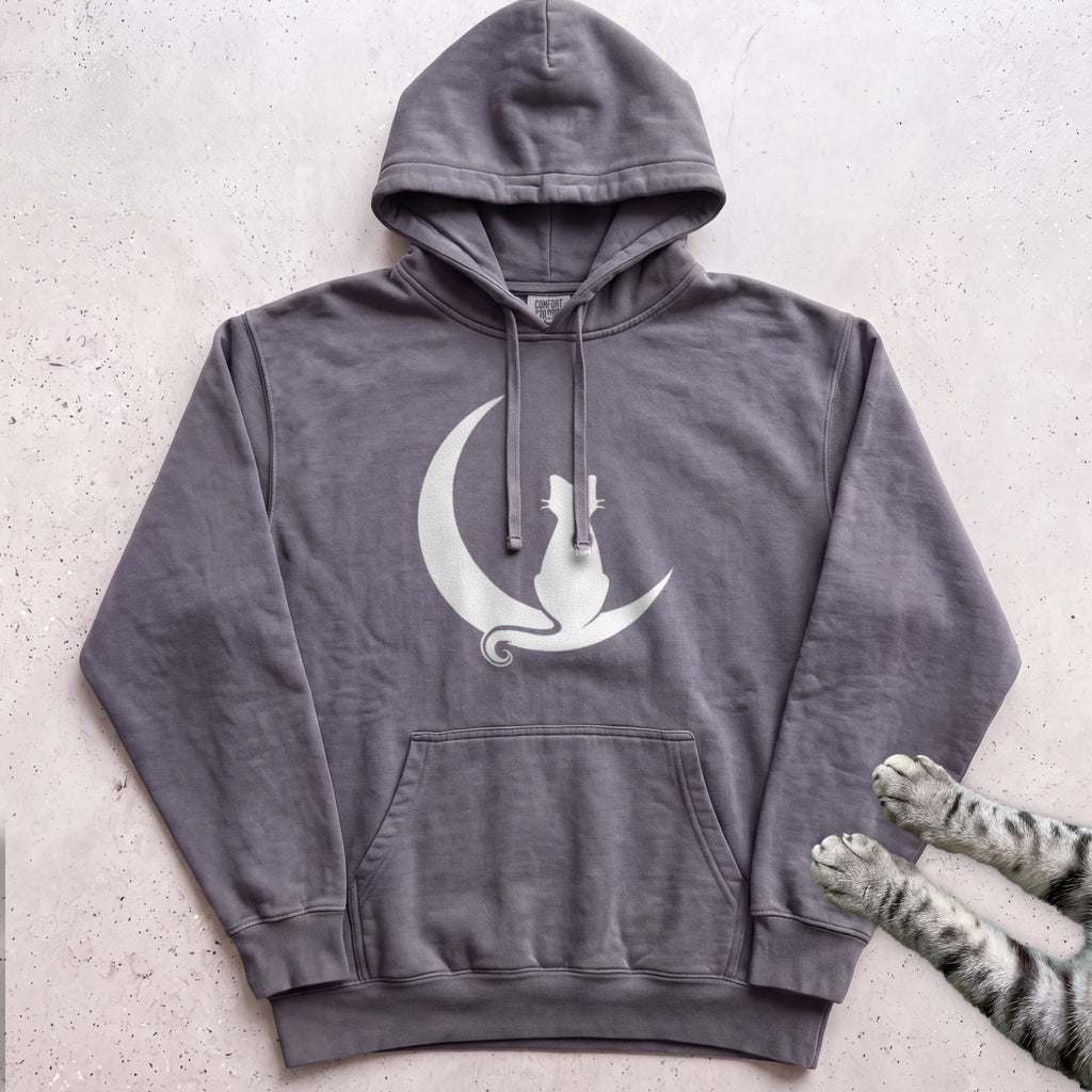 Cat on Crescent Moon Hoodie - Pepper