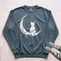 Cat on Crescent Moon Sweatshirt - Blue Spruce