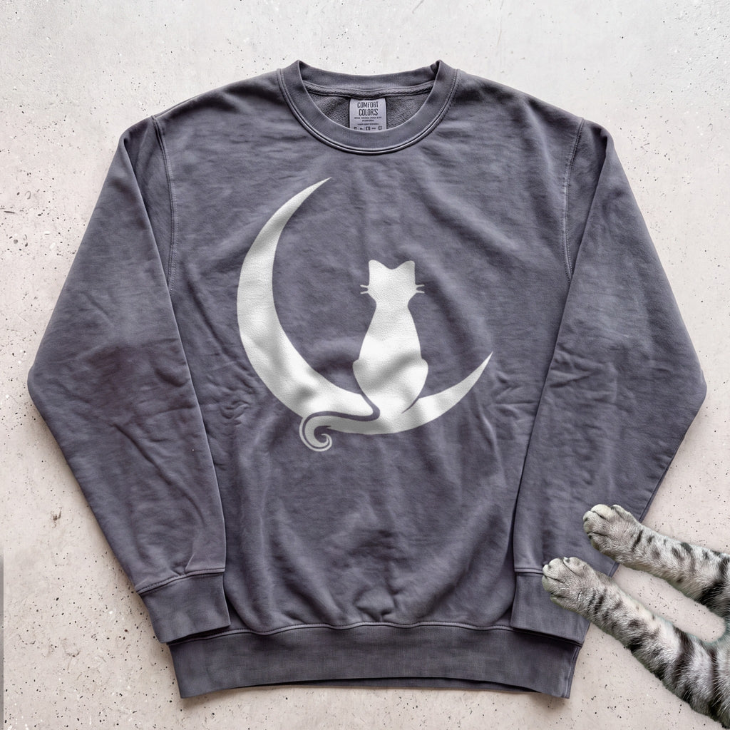 Cat on Crescent Moon Sweatshirt - Pepper