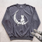 Cat on Crescent Moon Sweatshirt - Pepper