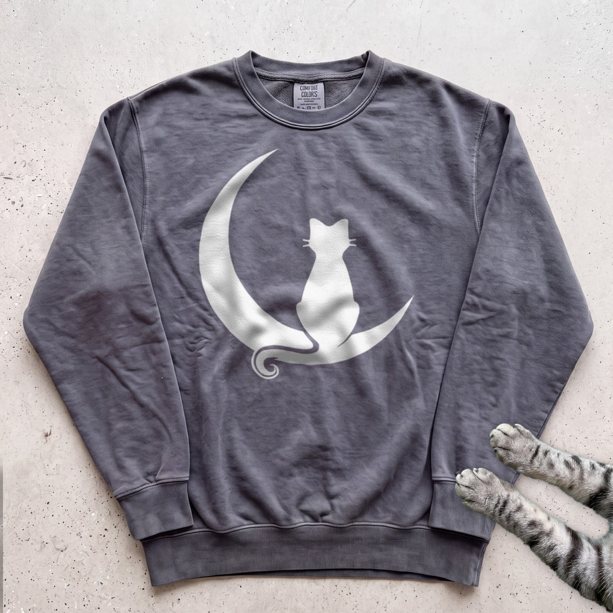Cat on Crescent Moon Sweatshirt - Pepper