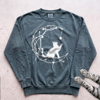 Starry Line Art Moon Cat Sweatshirt - Blue Spruce