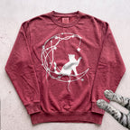 Starry Line Art Moon Cat Sweatshirt - Crimson