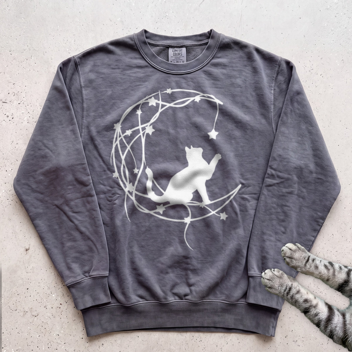 Starry Line Art Moon Cat Sweatshirt - Pepper