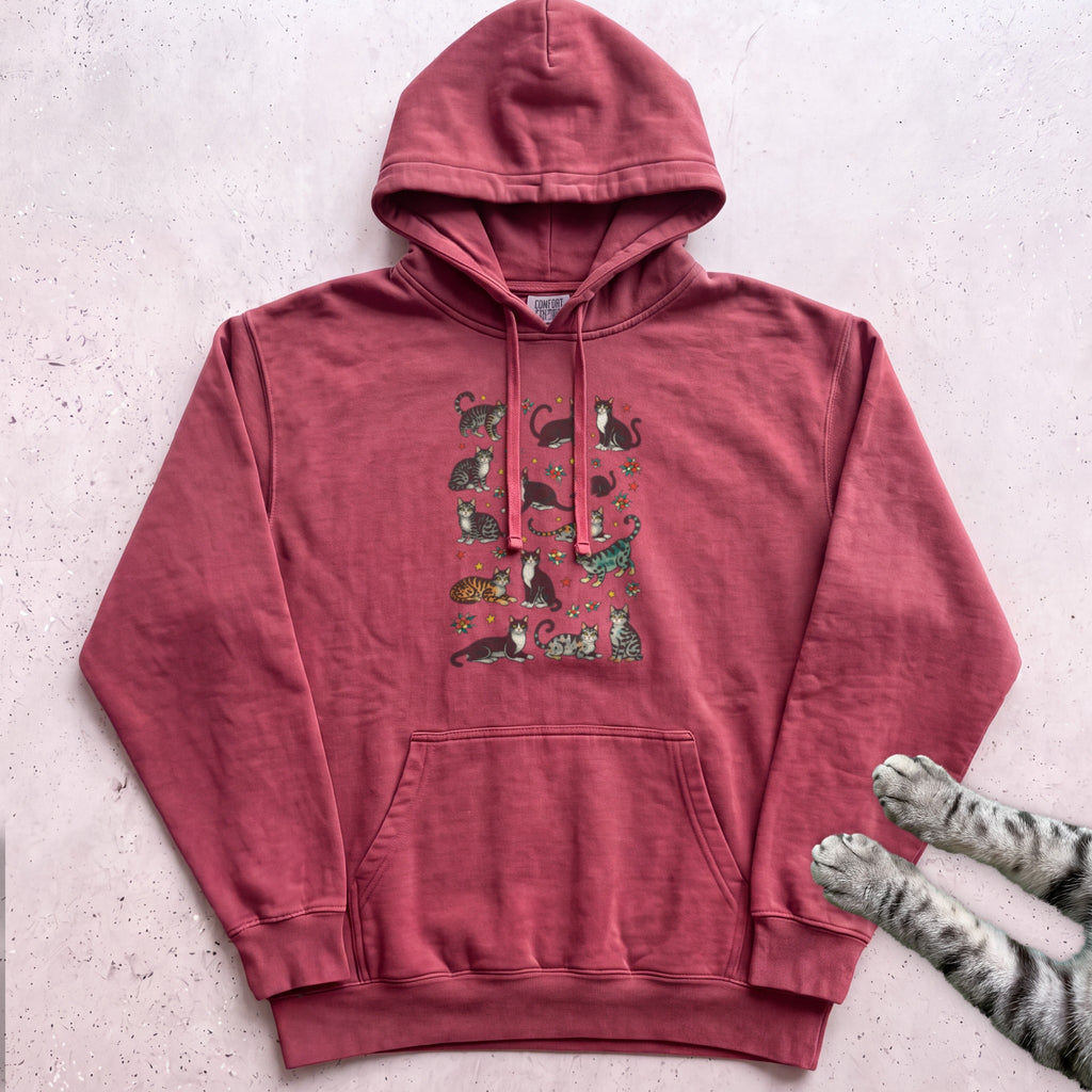 Cat Pattern Hoodie - Crimson