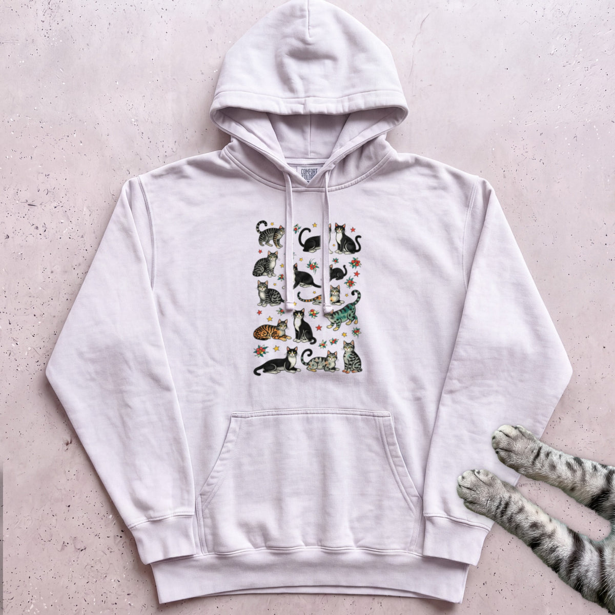 Cat Pattern Hoodie - White