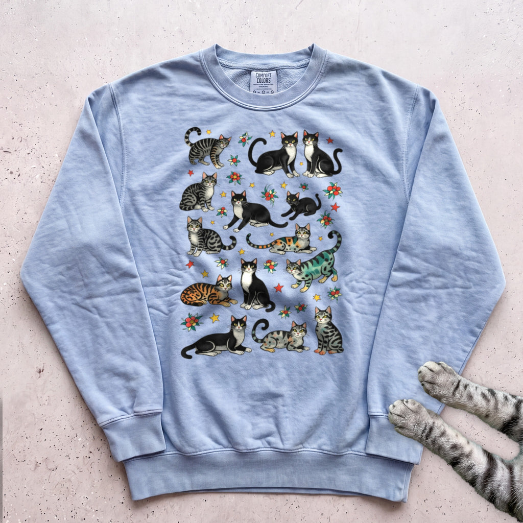 Cat Pattern Sweatshirt - Chambray