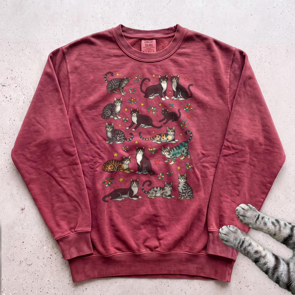 Cat Pattern Sweatshirt - Crimson