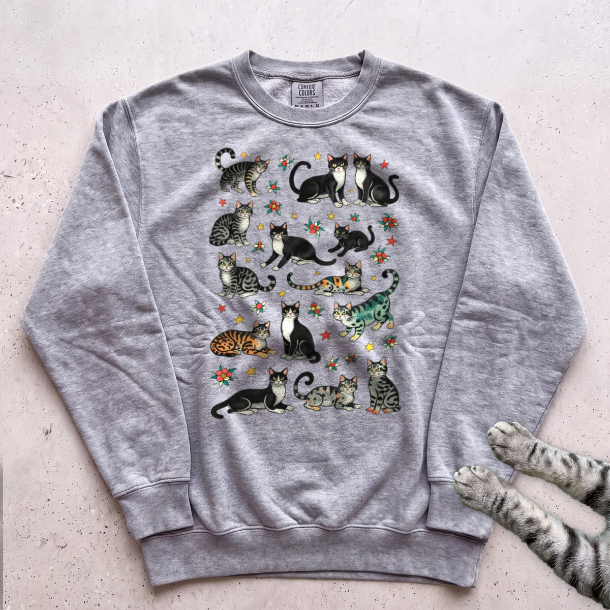 Cat Pattern Sweatshirt - Grey