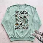 Cat Pattern Sweatshirt - Light Green