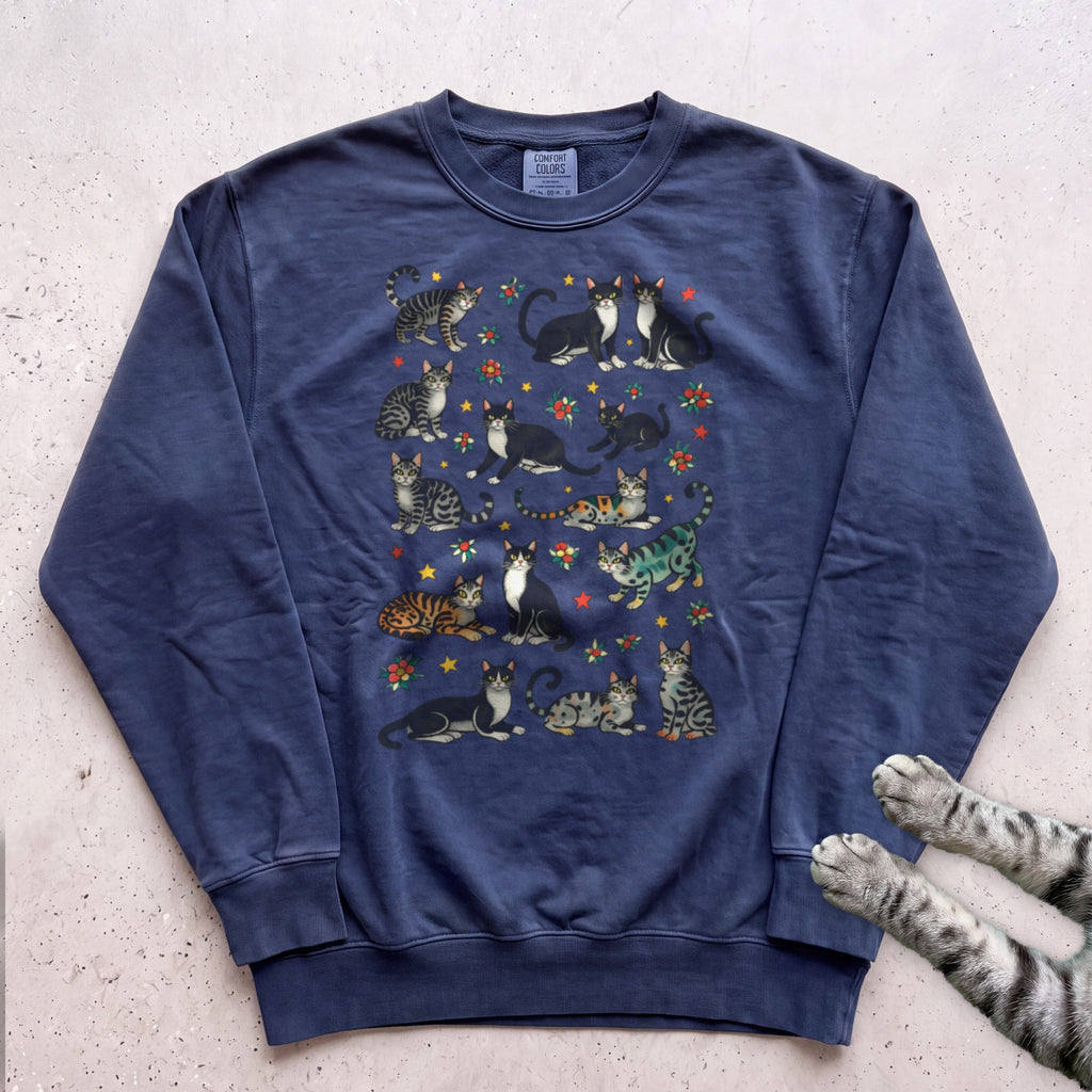 Cat Pattern Sweatshirt - True Navy