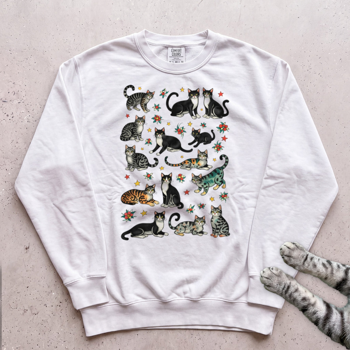 Cat Pattern Sweatshirt - White