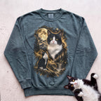 Cat Personalized Moon Sweatshirt —Custom Cat with Full Moon Graphic - Blue Spruce