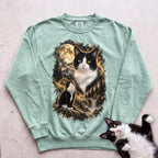 Cat Personalized Moon Sweatshirt —Custom Cat with Full Moon Graphic - Light Green