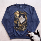 Cat Personalized Moon Sweatshirt —Custom Cat with Full Moon Graphic - True Navy