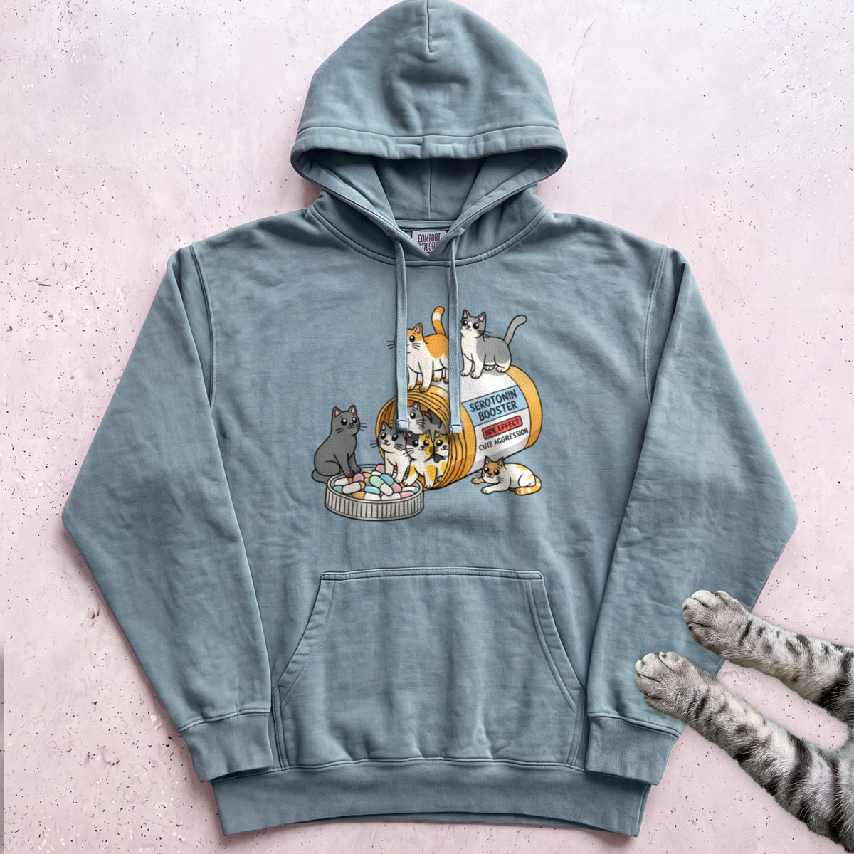 Cat Pill Bottle Hoodie - Seafoam